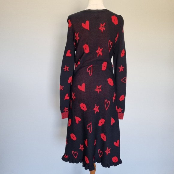 Hi There Karen Walker Black & Red Heart & Lip Print Knit Dress Size S - Picture 5 of 7